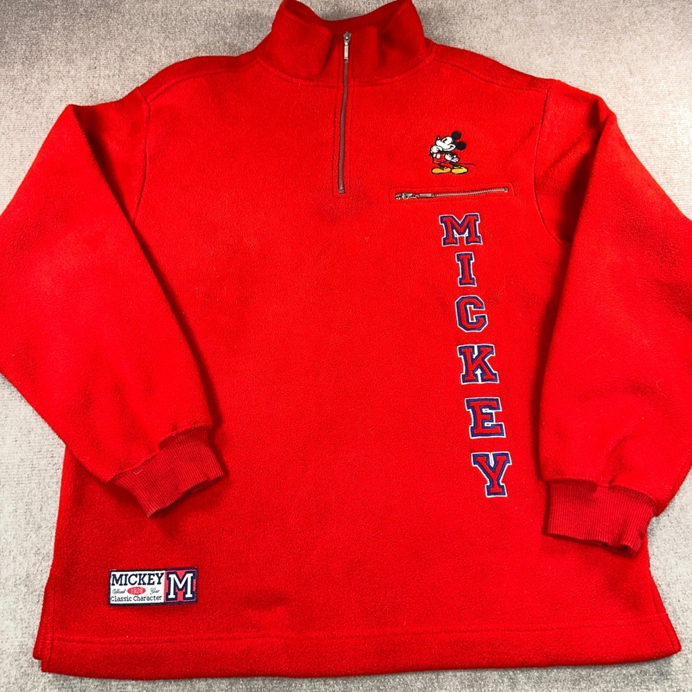 Vintage Disney Store Mickey Mouse Red Fleece Quarter Zip Pullover Medium